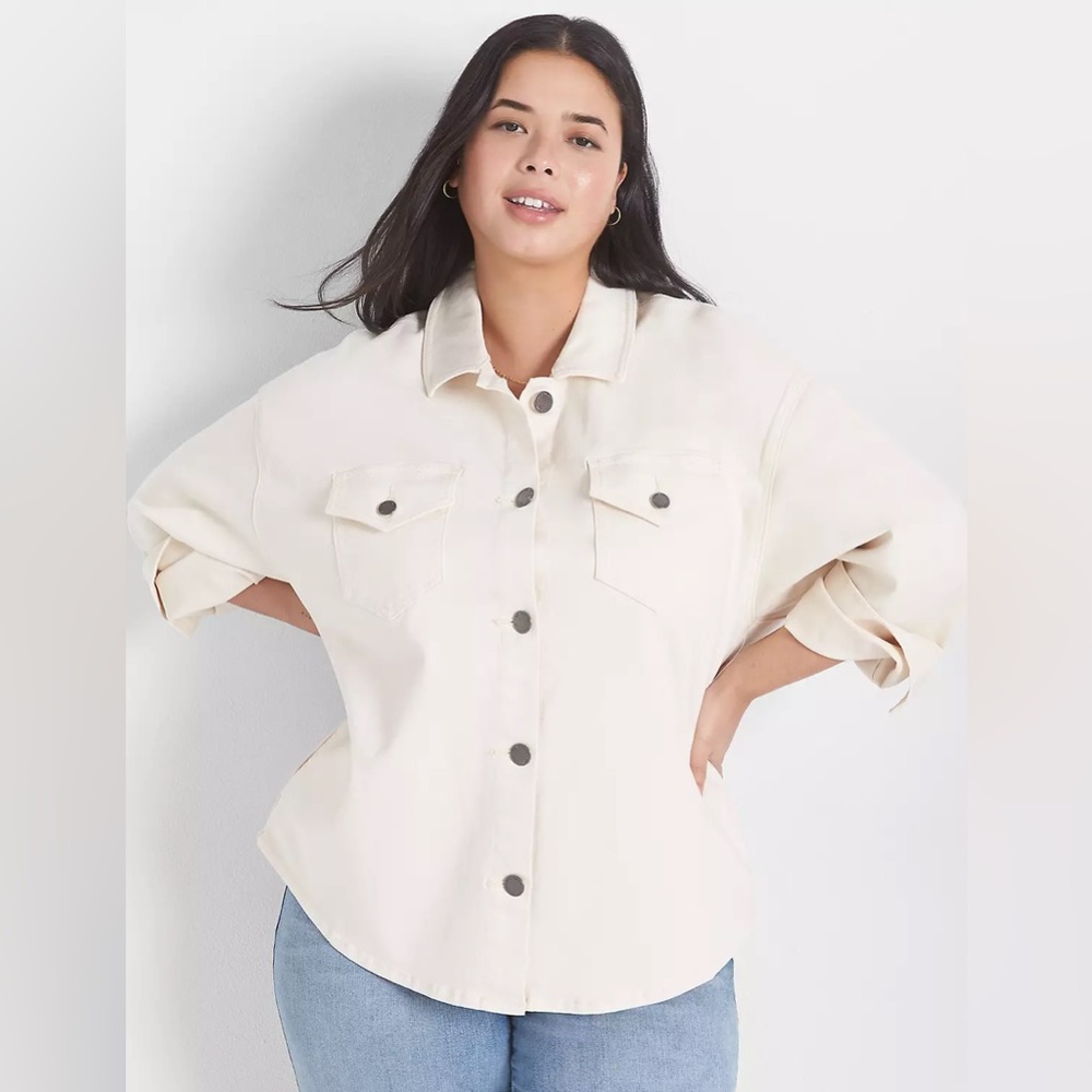 NWT Lane Bryant OVERSIZED DENIM SHACKET - ECRU size 18